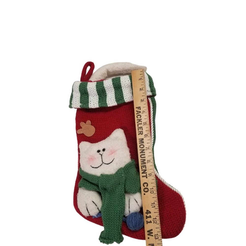 Vintage Christmas Stocking Cat 3D Plush 1990s Scarf Stripes Kitten Kitty Holiday - Picture 7 of 8